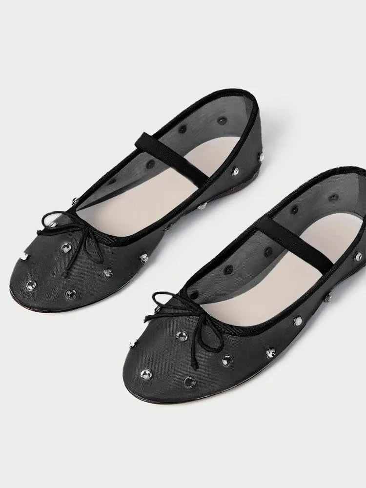 Women's Crystal Mesh Ballet Flats Shoes Round Toe Slip On Ballerina Flats for Women Rhinestone Flats Shoes Dressy Comfortable Casual Styles Mary Jane