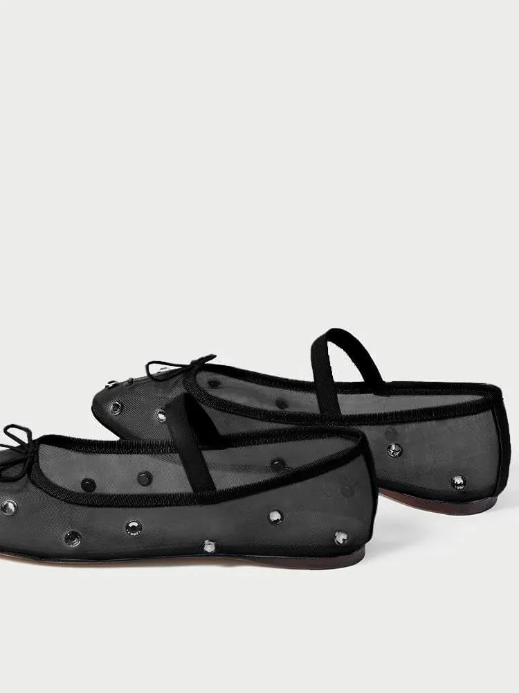 Women's Crystal Mesh Ballet Flats Shoes Round Toe Slip On Ballerina Flats for Women Rhinestone Flats Shoes Dressy Comfortable Casual Styles Mary Jane