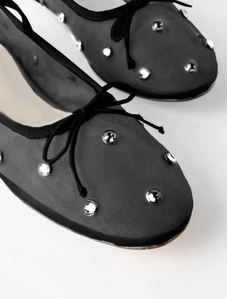 Women's Crystal Mesh Ballet Flats Shoes Round Toe Slip On Ballerina Flats for Women Rhinestone Flats Shoes Dressy Comfortable Casual Styles Mary Jane