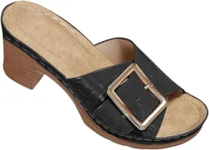 Womens Dressy Slides Summer Casual Chunky Block Heel Slide Sandals Metal Buckle Slip on High Heels Slippers 2025 New