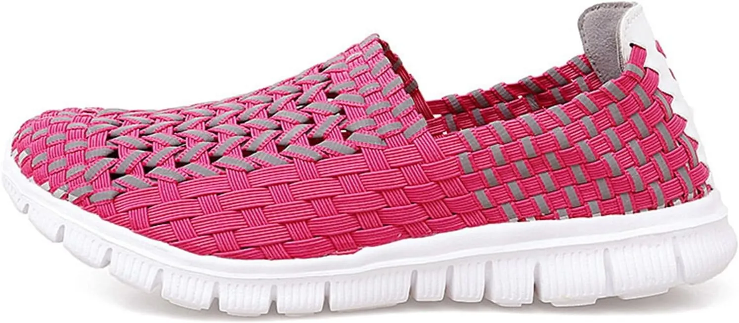 Women's Elastic Woven Walking Shoes Running Shoes Lightweight Breathable Gym Workout Shoes Flats Non Slip Sneakers