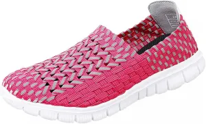 Women's Elastic Woven Walking Shoes Running Shoes Lightweight Breathable Gym Workout Shoes Flats Non Slip Sneakers