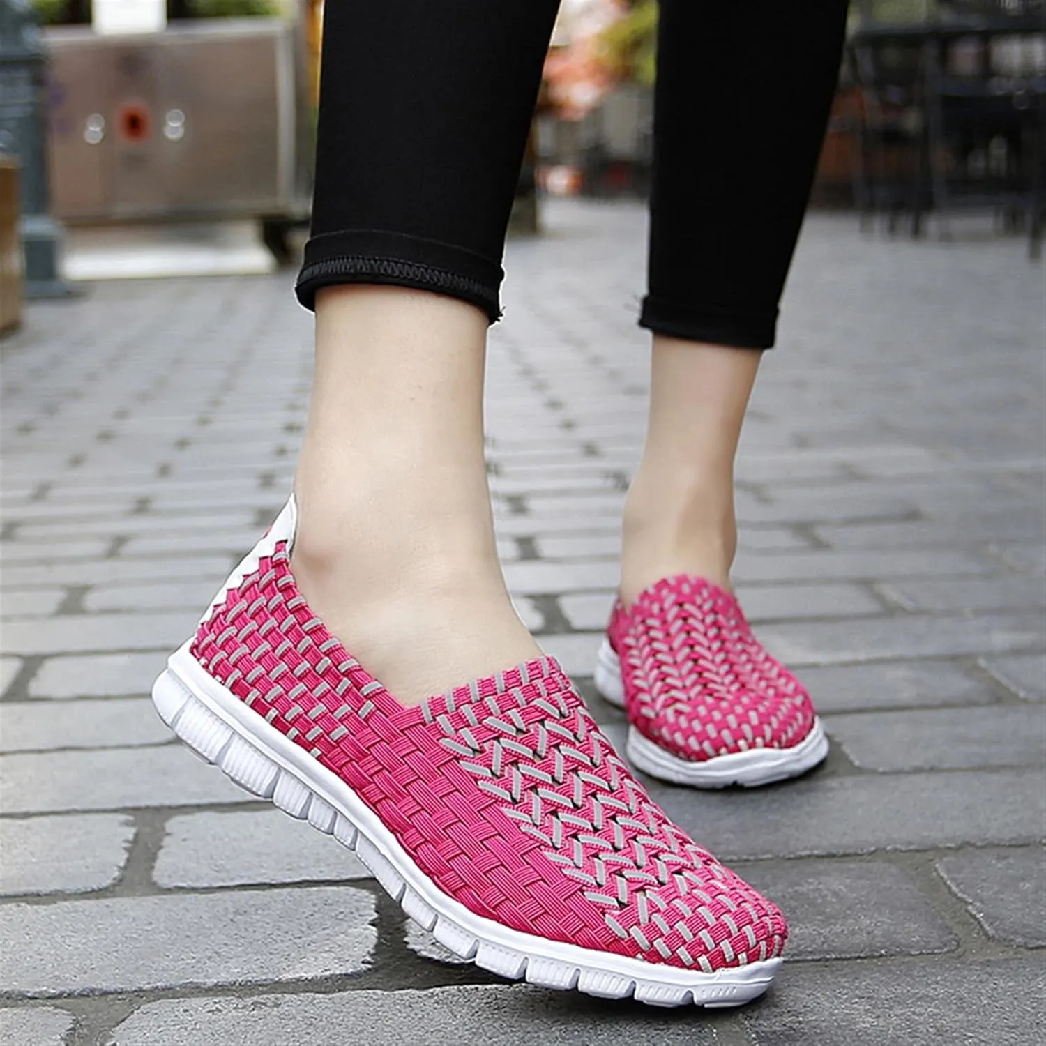Women's Elastic Woven Walking Shoes Running Shoes Lightweight Breathable Gym Workout Shoes Flats Non Slip Sneakers