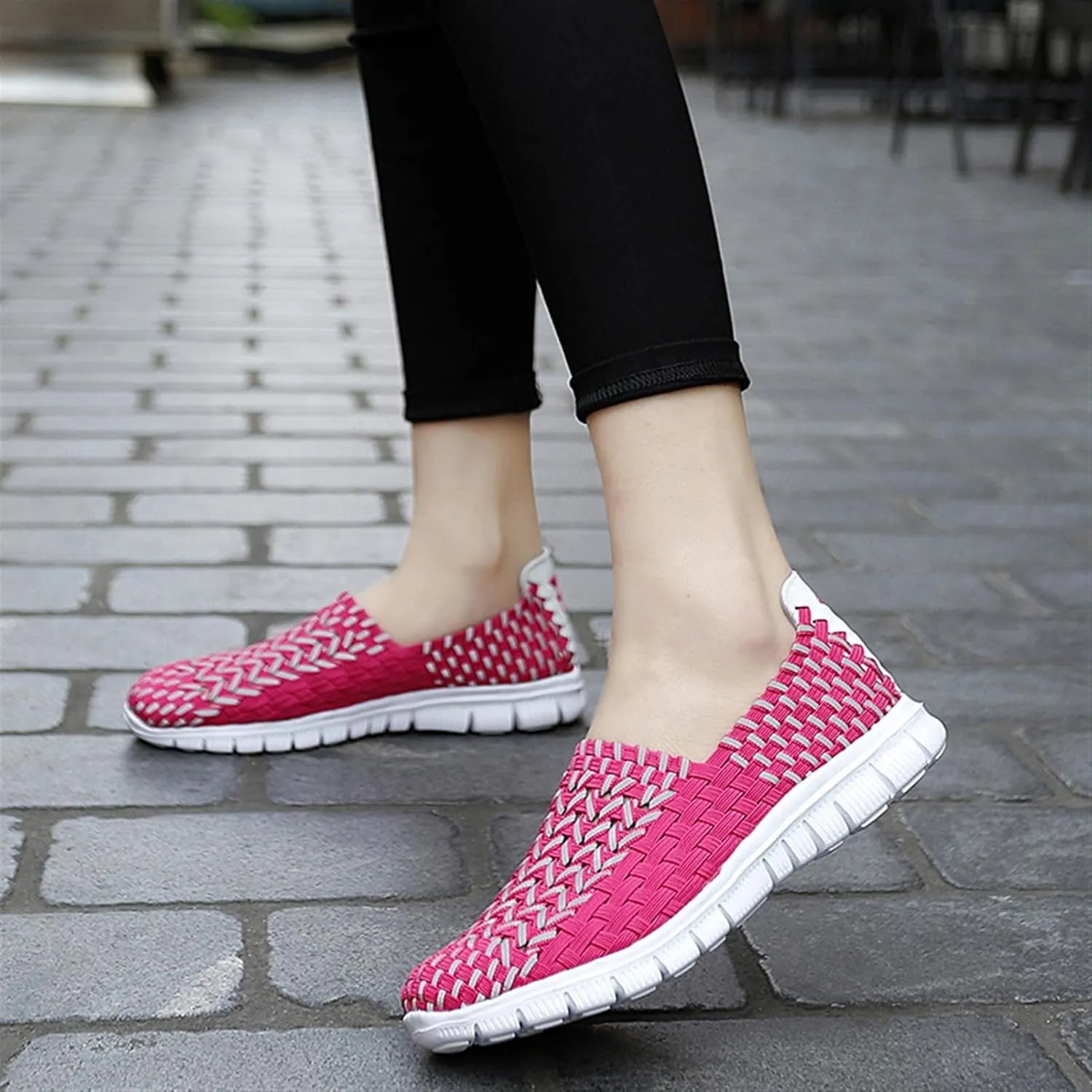 Women's Elastic Woven Walking Shoes Running Shoes Lightweight Breathable Gym Workout Shoes Flats Non Slip Sneakers