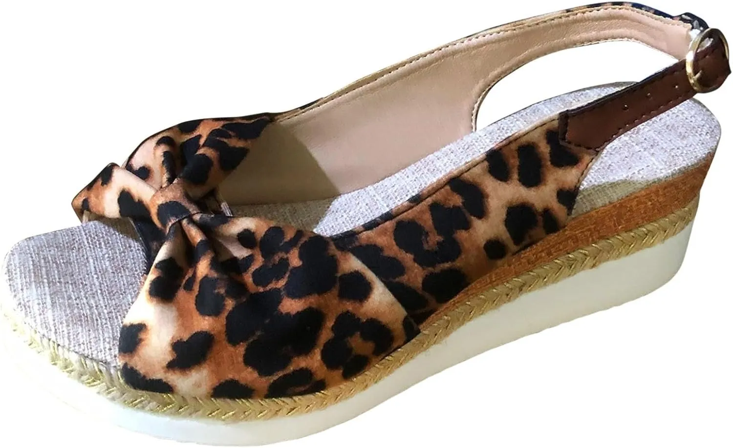 Womens Espadrille Wedge Sandals Open Toe Platform Leopard Printed Ankle Strap Slingback Summer Dress Shoes Dressy Comfortable