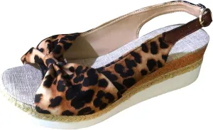 Womens Espadrille Wedge Sandals Open Toe Platform Leopard Printed Ankle Strap Slingback Summer Dress Shoes Dressy Comfortable