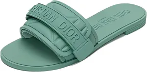 Women's Flat Sandals Adjustable Straps Slip-On Leather Slippers Sandals Black Pink Blue Khaki slides
