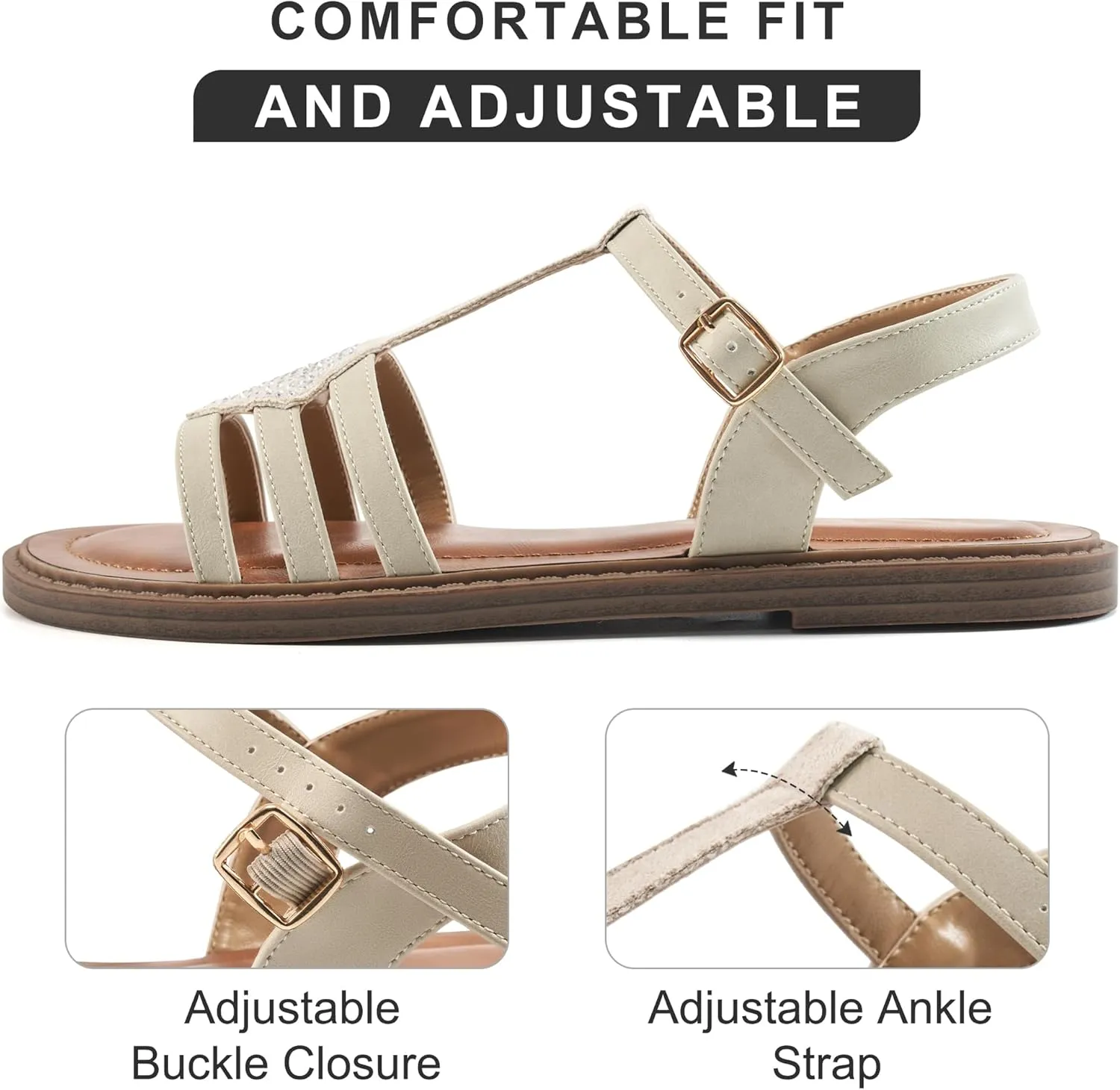 Womens Flat Sandals Dressy: Comfortable Casual Walking Sandals Women - Trendy Wedding Ladies Sandal
