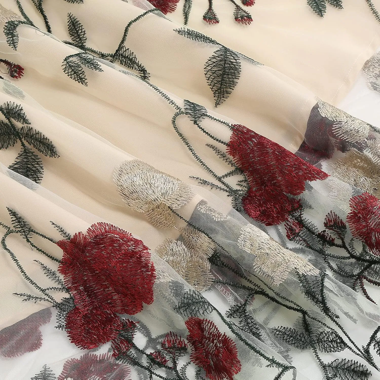 Women's Floral Embroidered Dress 1950s Vintage Sleeveless V Neck Mesh Tulle Cocktail Dresses