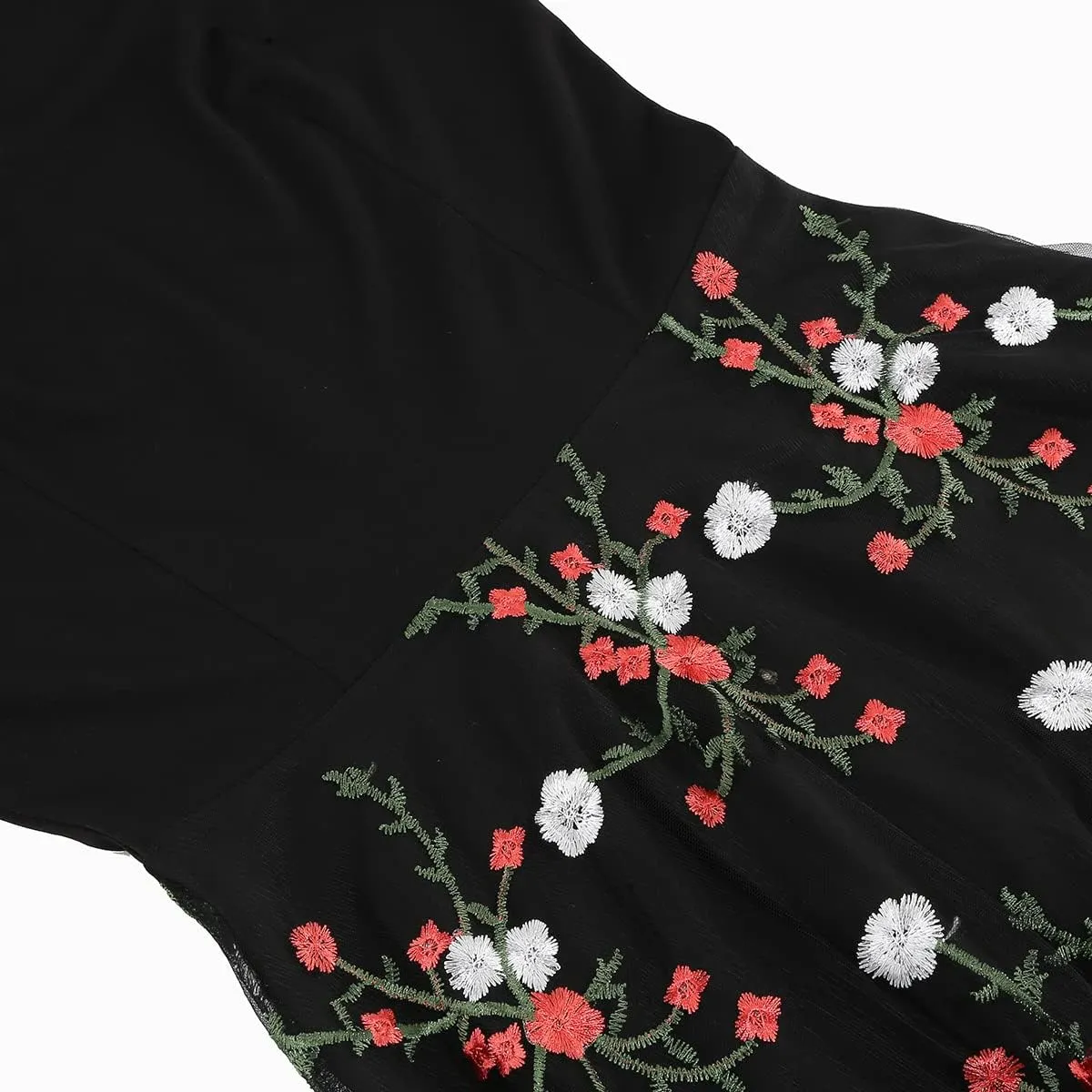 Women's Floral Embroidered Dress 1950s Vintage Sleeveless V Neck Mesh Tulle Cocktail Dresses