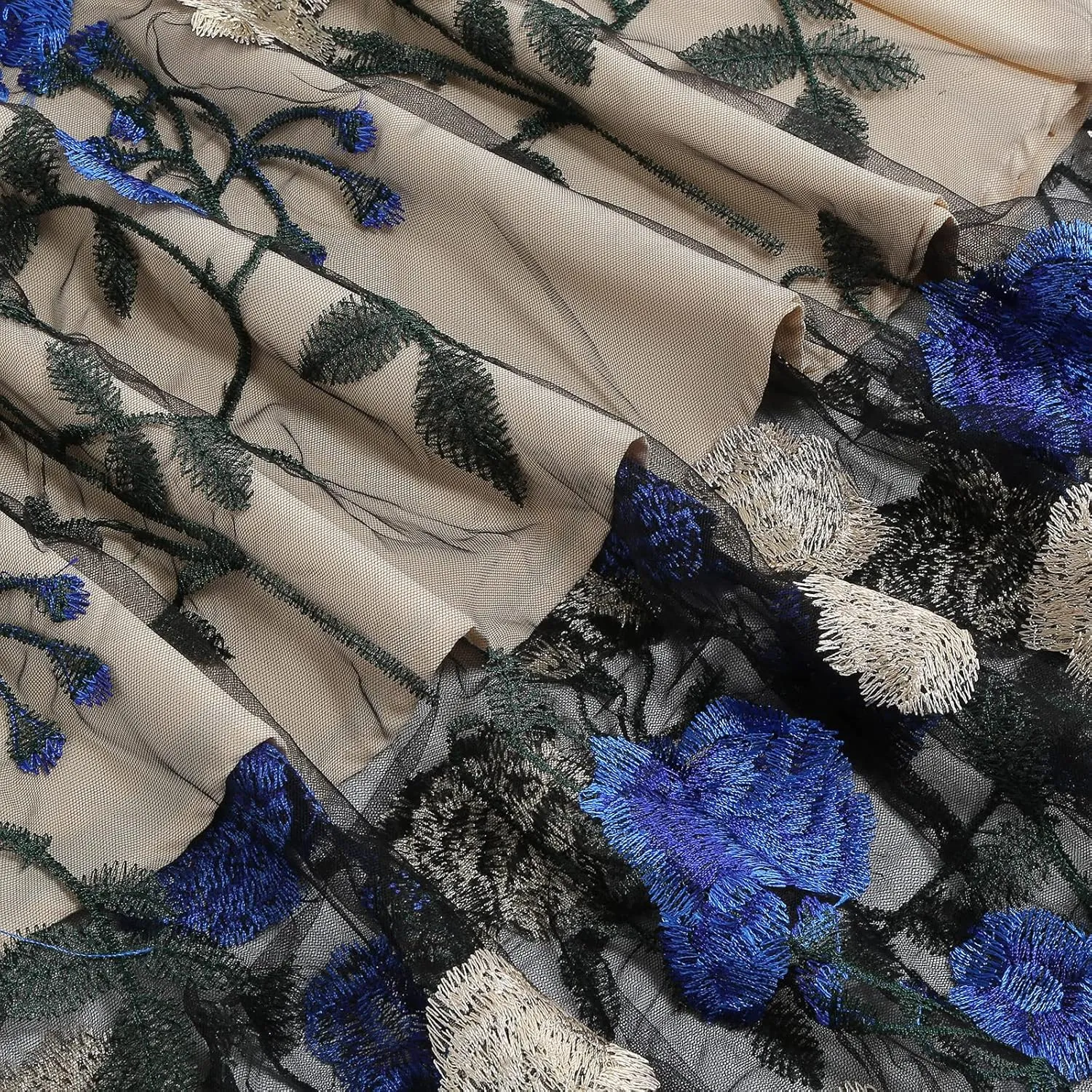 Women's Floral Embroidered Dress 1950s Vintage Sleeveless V Neck Mesh Tulle Cocktail Dresses
