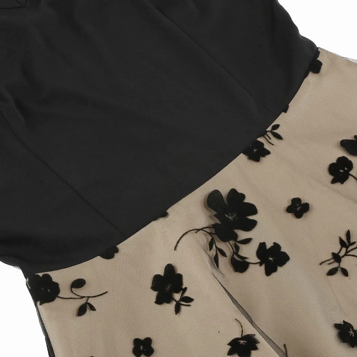 Women's Floral Embroidered Dress 1950s Vintage Sleeveless V Neck Mesh Tulle Cocktail Dresses