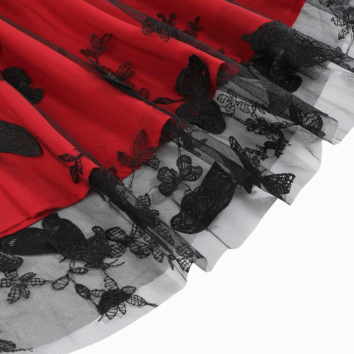 Women's Floral Embroidered Dress 1950s Vintage Sleeveless V Neck Mesh Tulle Cocktail Dresses