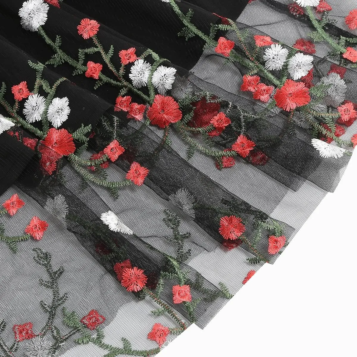 Women's Floral Embroidered Dress 1950s Vintage Sleeveless V Neck Mesh Tulle Cocktail Dresses