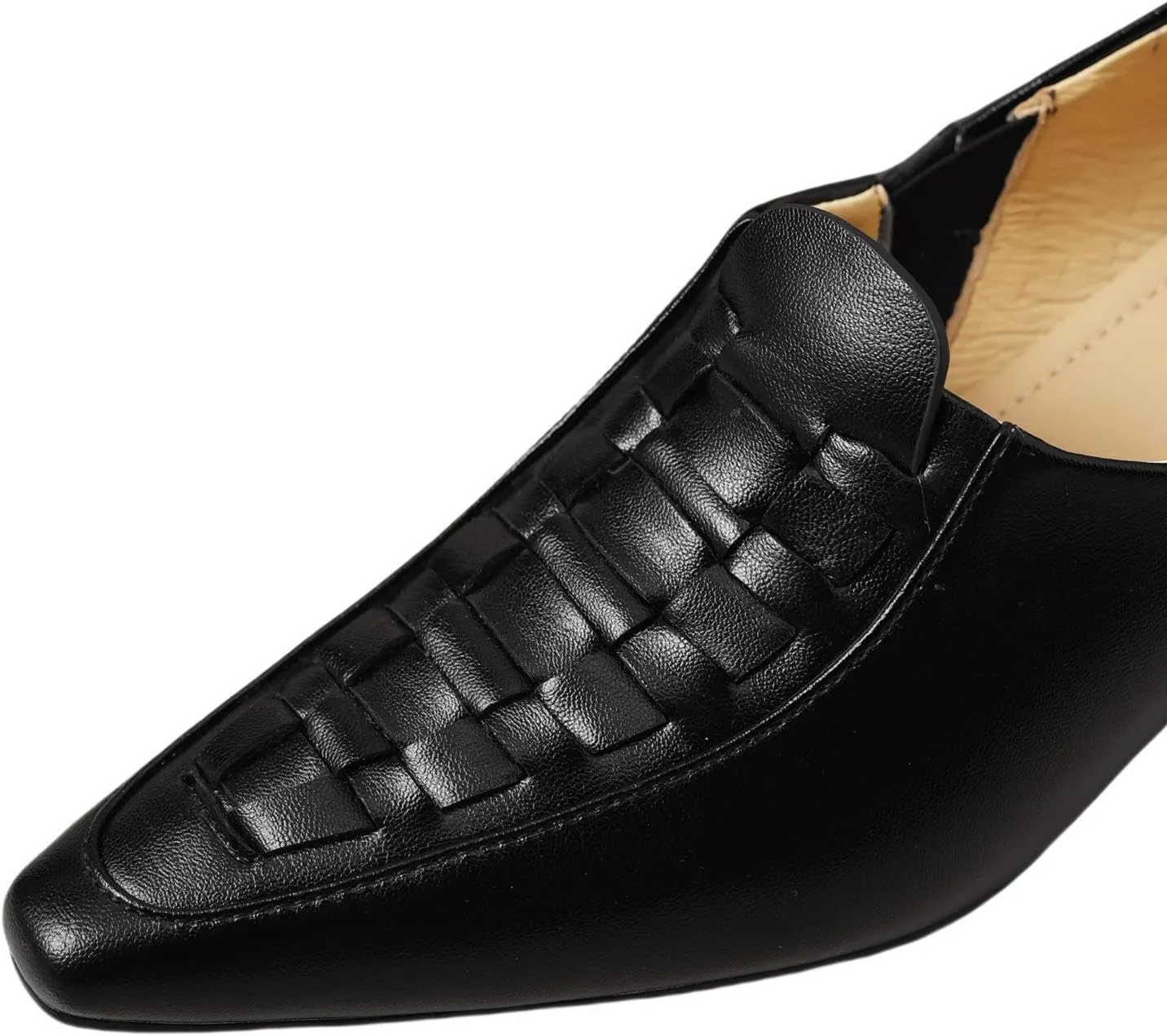 Women's Genuine Leather Weave Pointed Toe Handmade Comfortable Slip On Loafers Pumps