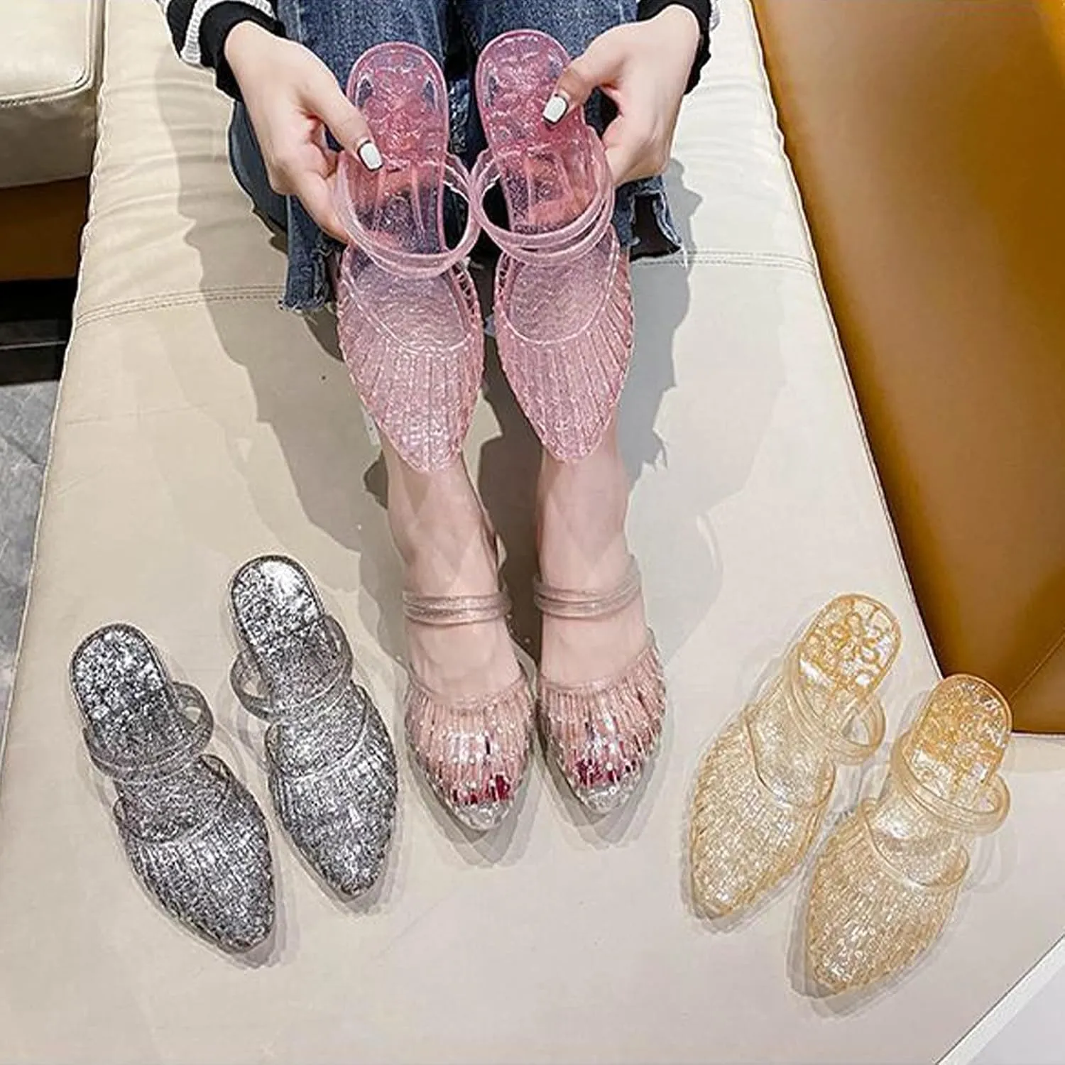 Women's Jelly Ballet Flats,Slip On Jelly Sandals,Comfortable Mary Jane Flats,Beach Shoes for Women,Jellies Shoes for Women