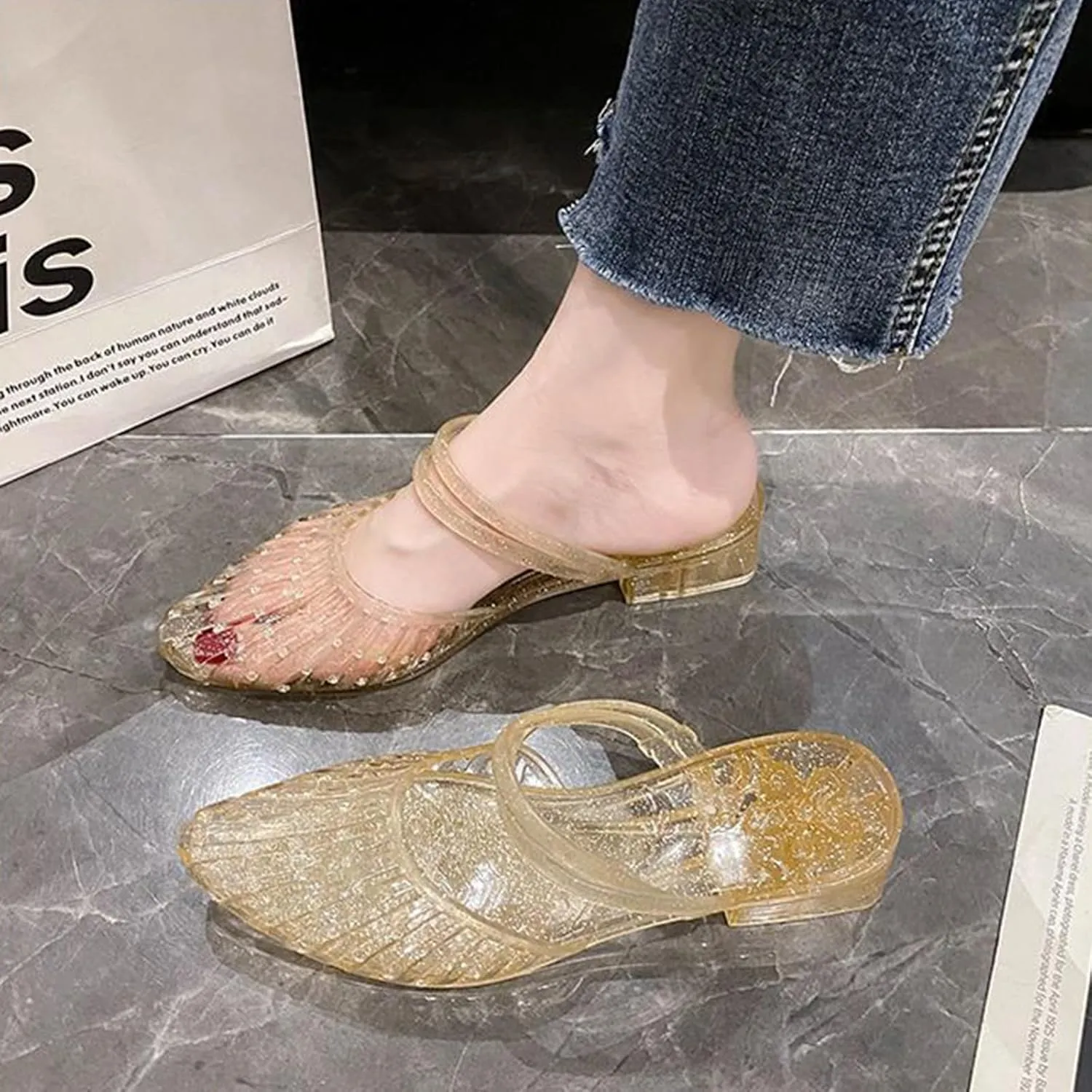Women's Jelly Ballet Flats,Slip On Jelly Sandals,Comfortable Mary Jane Flats,Beach Shoes for Women,Jellies Shoes for Women