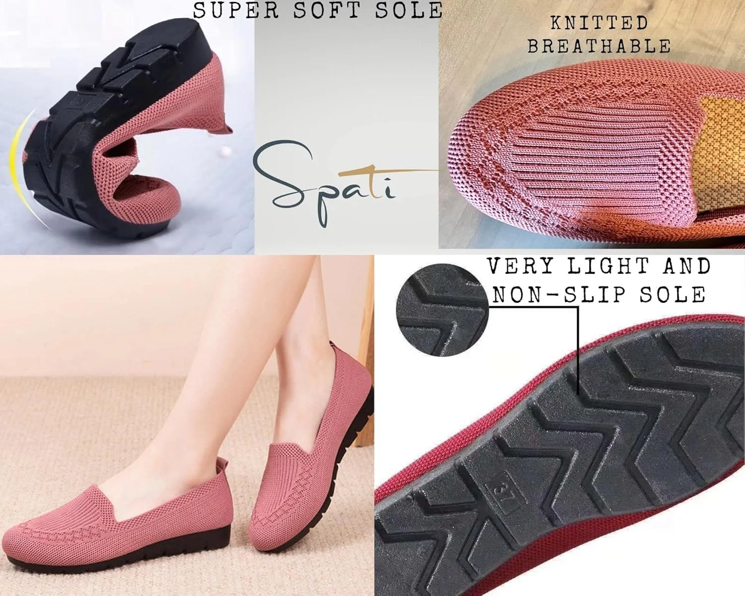 Women's Knitted Flat Shoes Lightweight Comfortable Loafers Women Footwear Slip On Casual Breathable Mesh Walking Shoes Female Round Toe Black, Pink, Purple, Red, Navy Blue, Grey, Beige