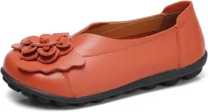 Women's Leather Flowers Loafers Lightweight Comfortable Round Toe Soft Bottom Walking Shoes Summer Casual Slip On Moccasins Driving Flats Outdoor Work Shoes