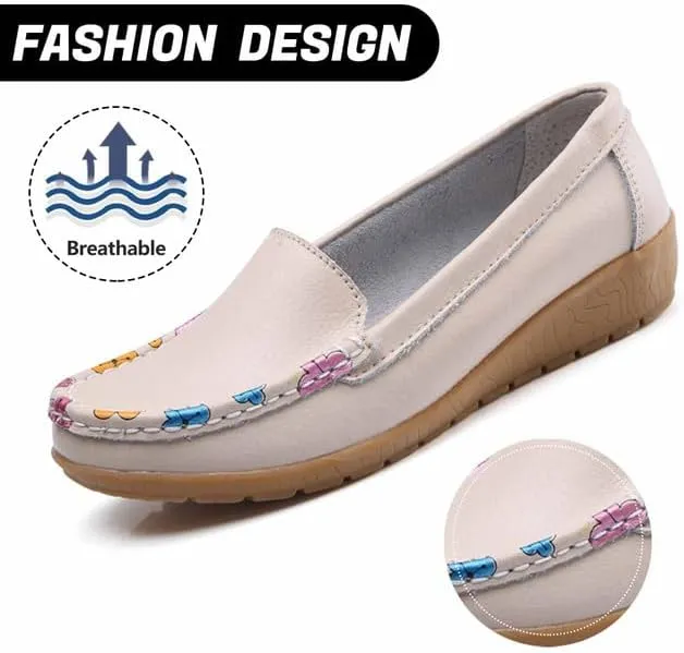 Women's Leather Penny Loafers Casual Walking Driving Boat Flat Shoes Soft Comfortable Classic Moccasins Office Work Lightweight Slip On