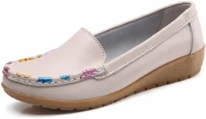 Women's Leather Penny Loafers Casual Walking Driving Boat Flat Shoes Soft Comfortable Classic Moccasins Office Work Lightweight Slip On