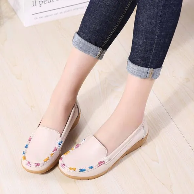 Women's Leather Penny Loafers Casual Walking Driving Boat Flat Shoes Soft Comfortable Classic Moccasins Office Work Lightweight Slip On