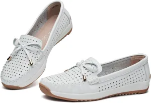 Women's Loafers Moccasin Casual Slip On Flat Shoes Comfortable Leather Driving Loafers Lightweight Nurse Work Shoes