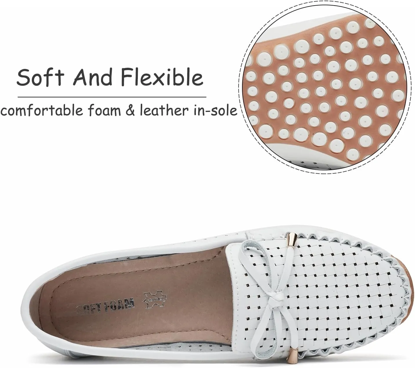 Women's Loafers Moccasin Casual Slip On Flat Shoes Comfortable Leather Driving Loafers Lightweight Nurse Work Shoes