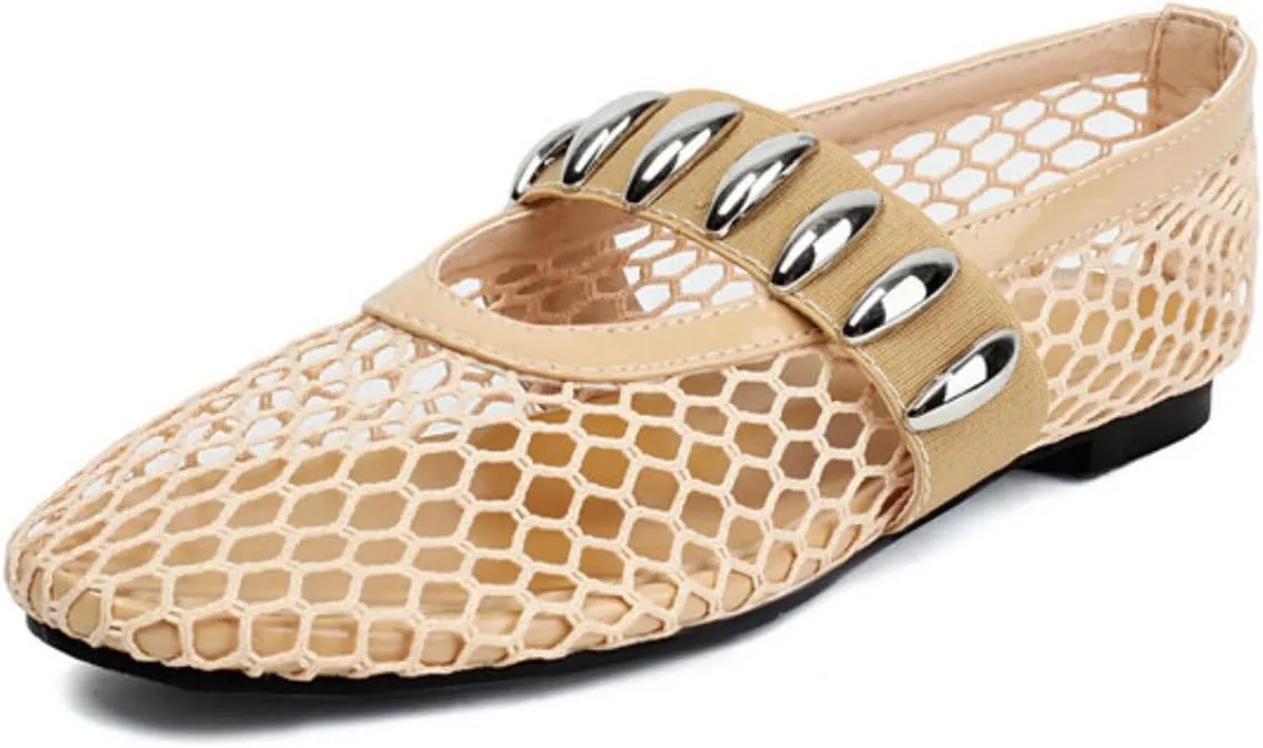 Women's Mesh Ballet Flats Casual Round Toe Strap Buckle Mary Jane Flat Pumps Shoes