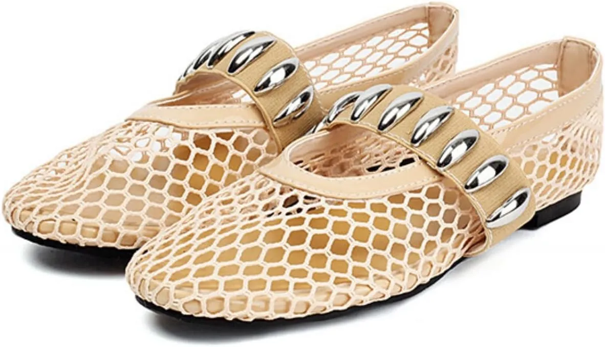 Women's Mesh Ballet Flats Casual Round Toe Strap Buckle Mary Jane Flat Pumps Shoes