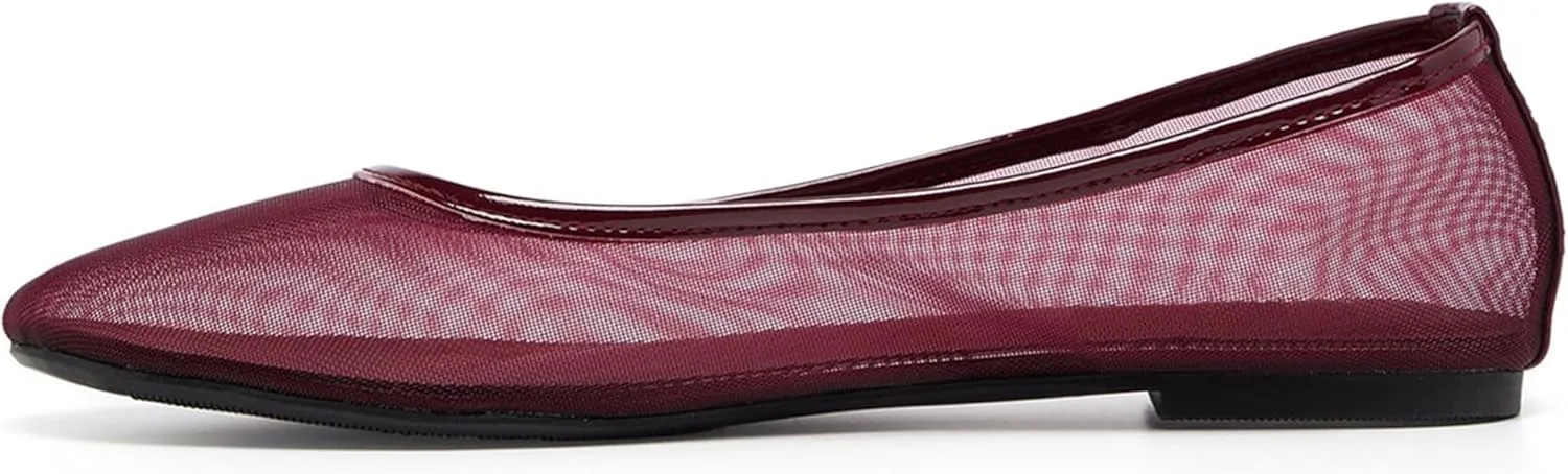 Womens Mesh Ballet Flats Slip On Tulle Ballerina Flats Casual Round Toe Work Shoes
