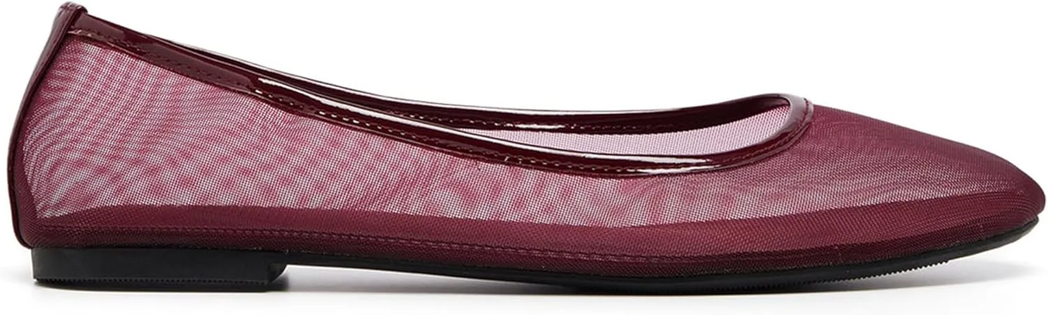 Womens Mesh Ballet Flats Slip On Tulle Ballerina Flats Casual Round Toe Work Shoes