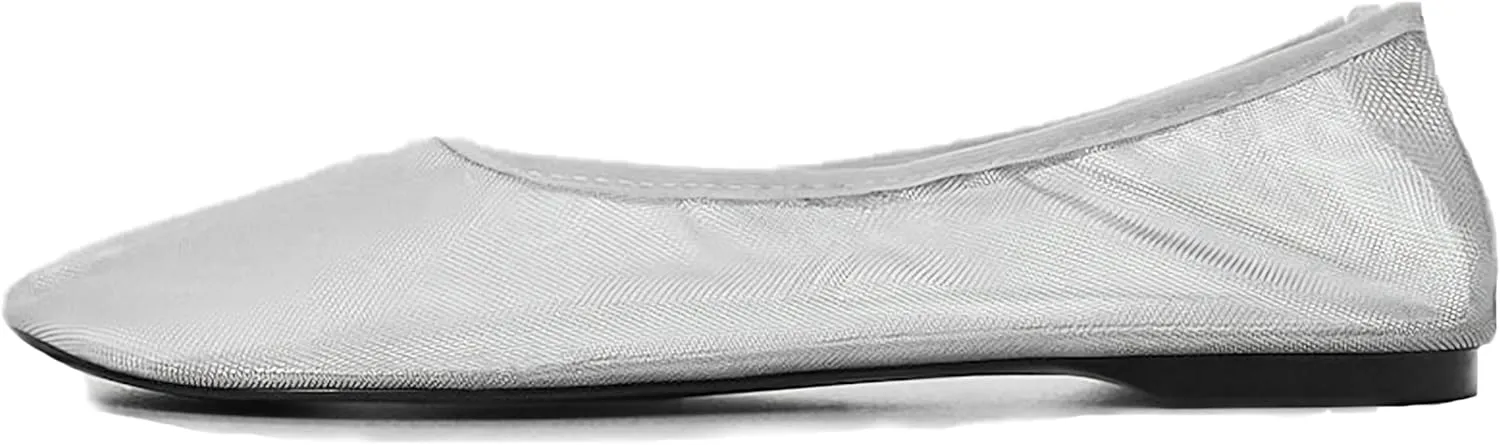 Womens Mesh Ballet Flats Slip On Tulle Ballerina Flats Casual Round Toe Work Shoes