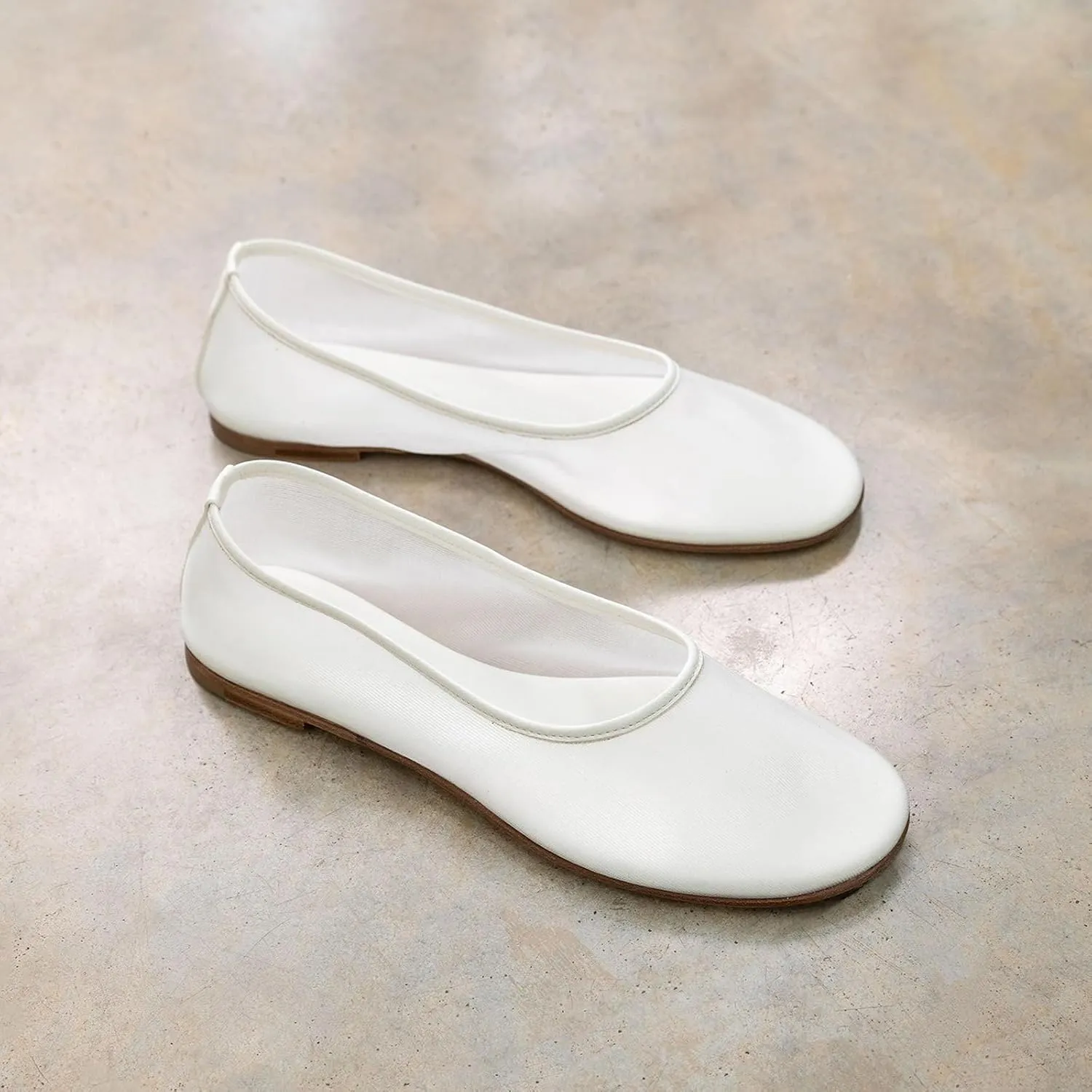 Womens Mesh Ballet Flats Slip On Tulle Ballerina Flats Casual Round Toe Work Shoes