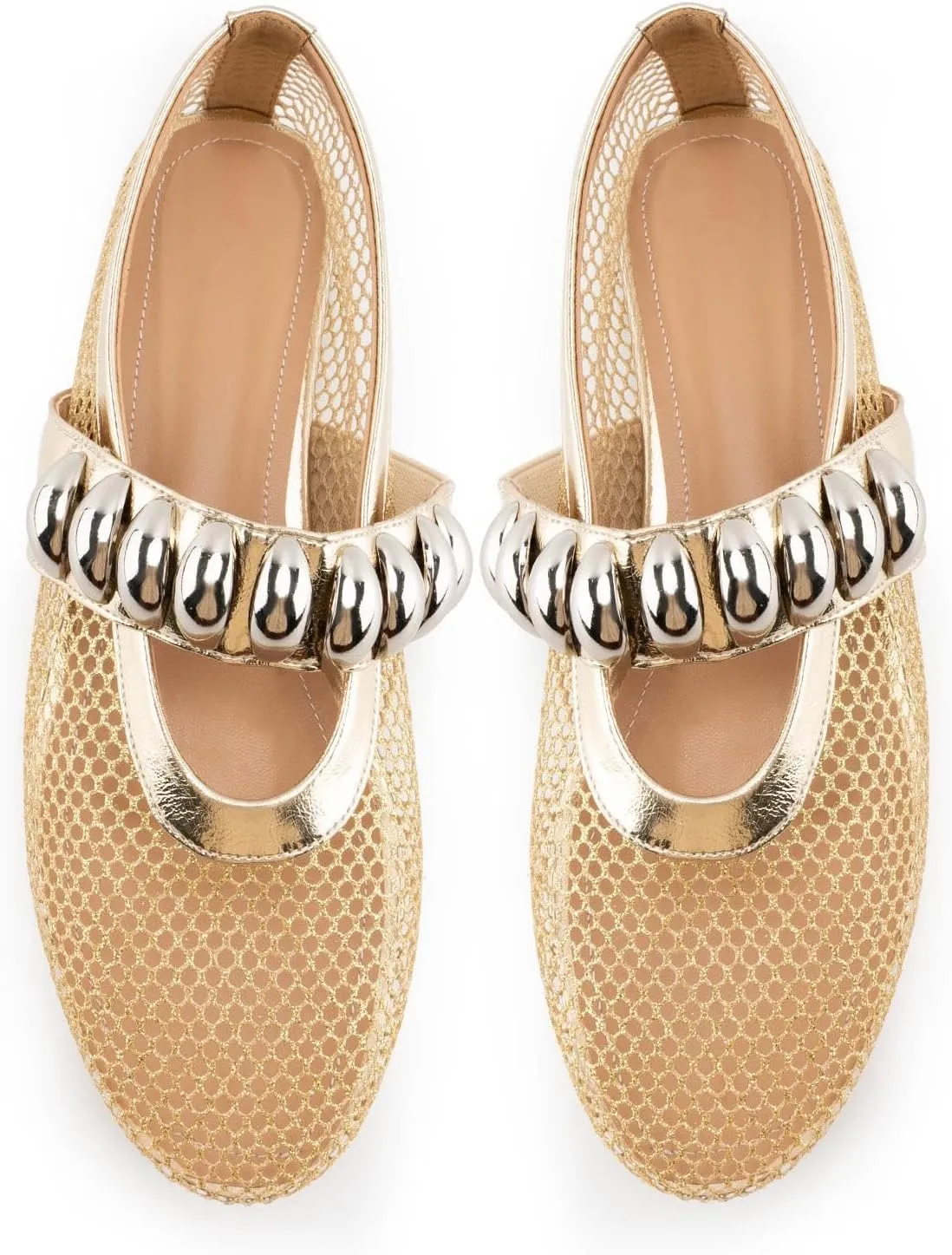 Women's Mesh Ballet Flats,Fishnet Ballerina Buckle Strap Shoes,Mary Jane Flats Casual Comfortable Daily Dress Shoes