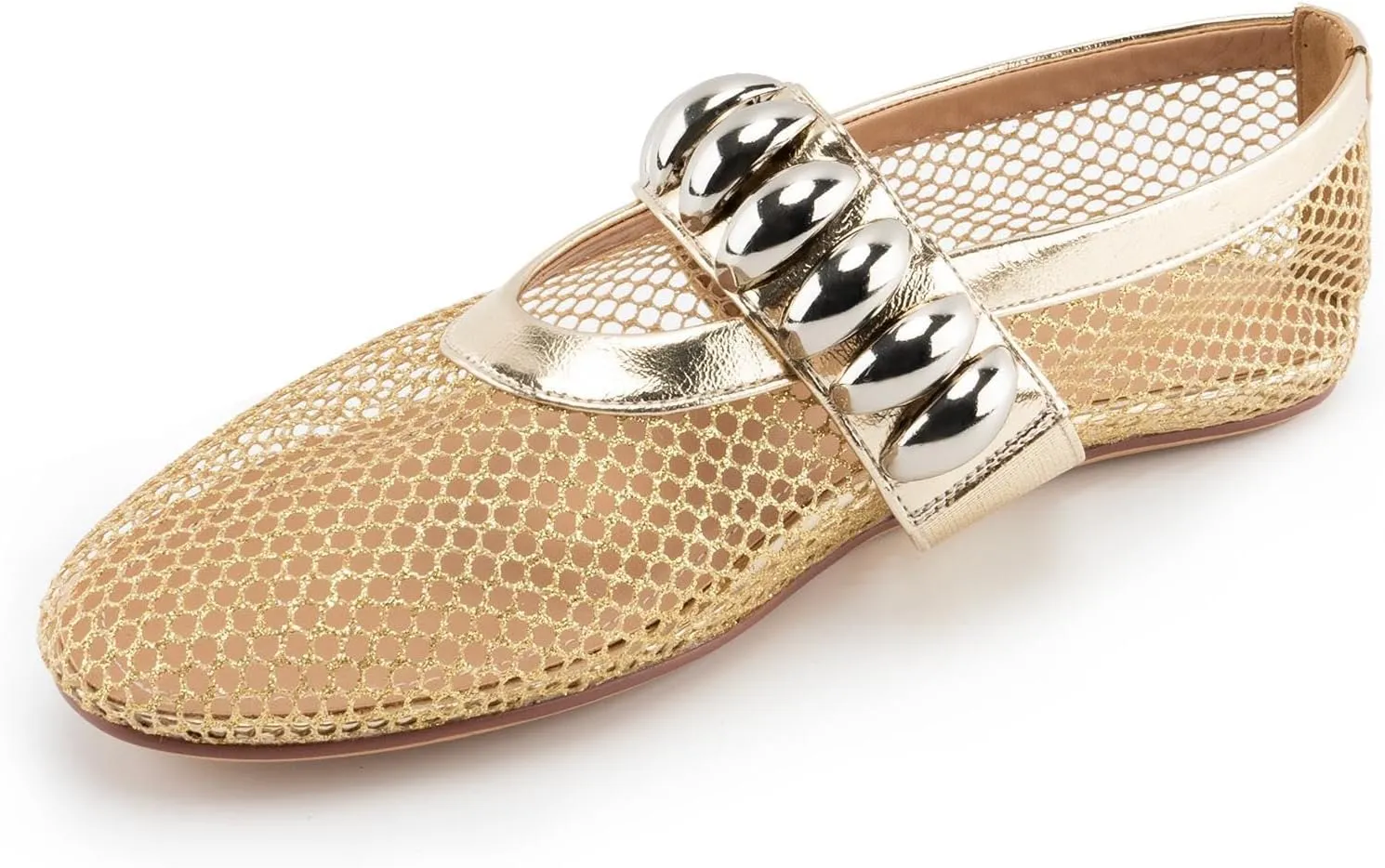 Women's Mesh Ballet Flats,Fishnet Ballerina Buckle Strap Shoes,Mary Jane Flats Casual Comfortable Daily Dress Shoes
