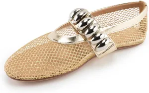 Women's Mesh Ballet Flats,Fishnet Ballerina Buckle Strap Shoes,Mary Jane Flats Casual Comfortable Daily Dress Shoes