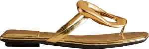 Womens Metal Decoration Flat Sandals Flip Flops Slide Sandals Summer Beach Shoes
