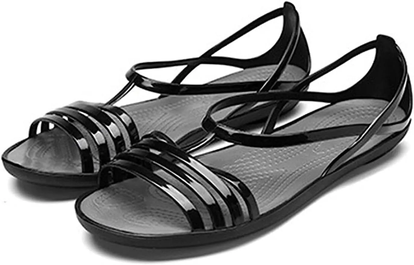 Women's Open Toe Colorful Neon Jelly Flat Sandals,Summer T-Strap Rainbow Gladiator Clear Rain Shoes Slip On Beach Casual Width Toe Sandals