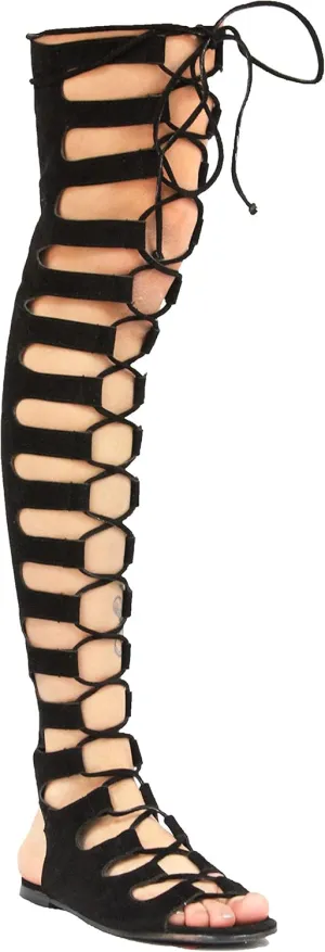 Womens Over The Knee Strappy Suede Lace Up Gladiator