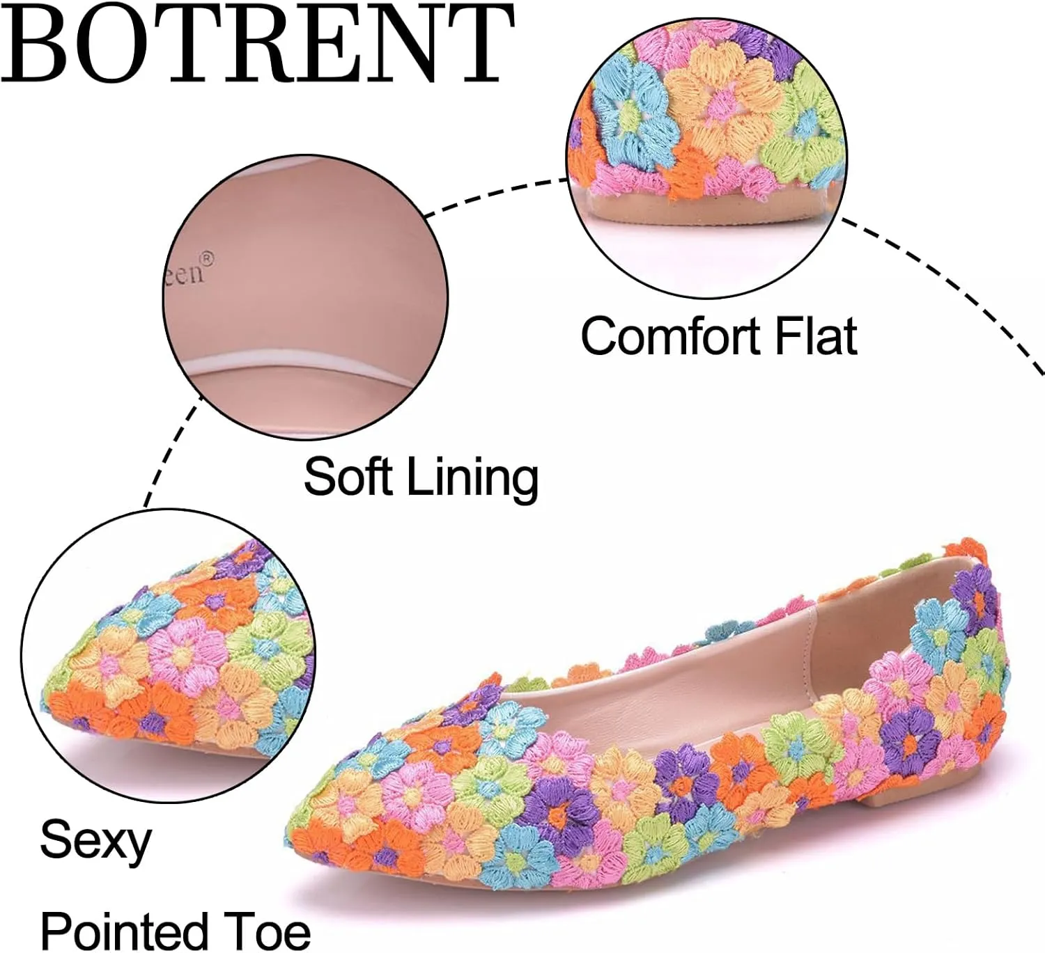 Women's Pearl Lace Slip-On Ballet Flats Pointed Toe Pumps Breathable Comfortable Dress Wedding Shoes for Party Evening Dating