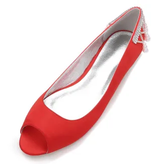 Women's Peep Toe Pumps Pearl Satin Wedding Shoes for Bride Flats Bridal Shoes Formal Prom Party Dress Pumps Sandals