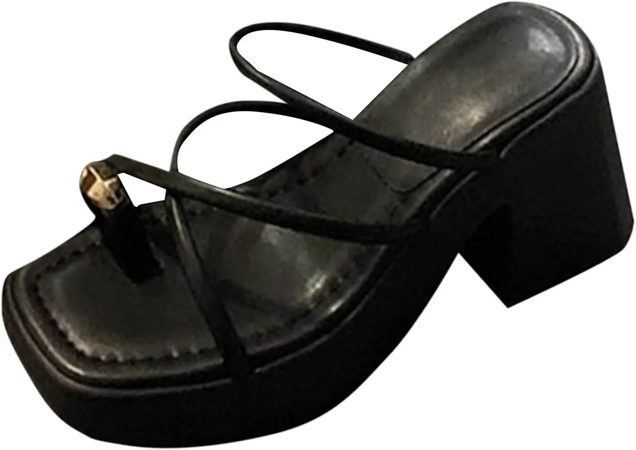 Womens Platform Chunky Heel Sandals Sexy Cross Straps Block Y2K Heeled Sandal Open Toe Heels Flip Flops Summer 2025