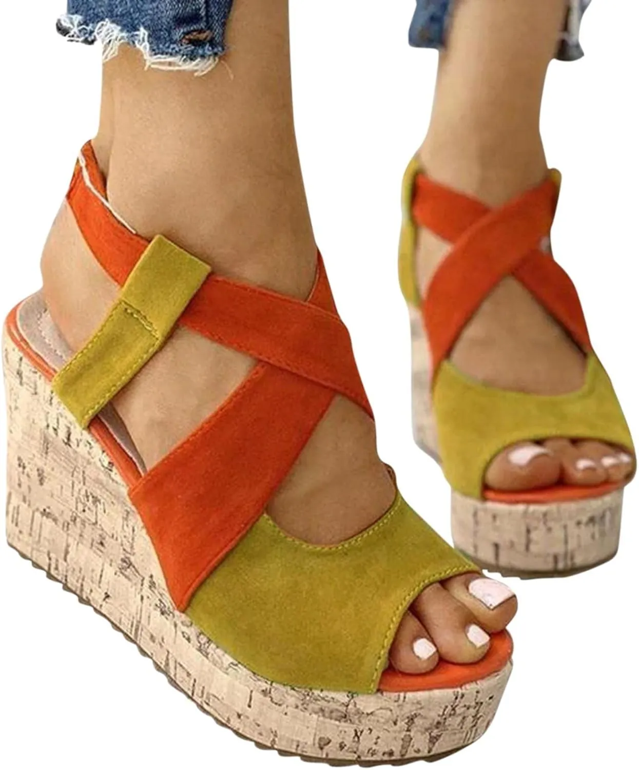 Women's Platform Sandals Wedge Open Toe Ankle Strap Lace Wedding Bridesmaid Shoes Close Toe Comfortable Bohemia Low Heel