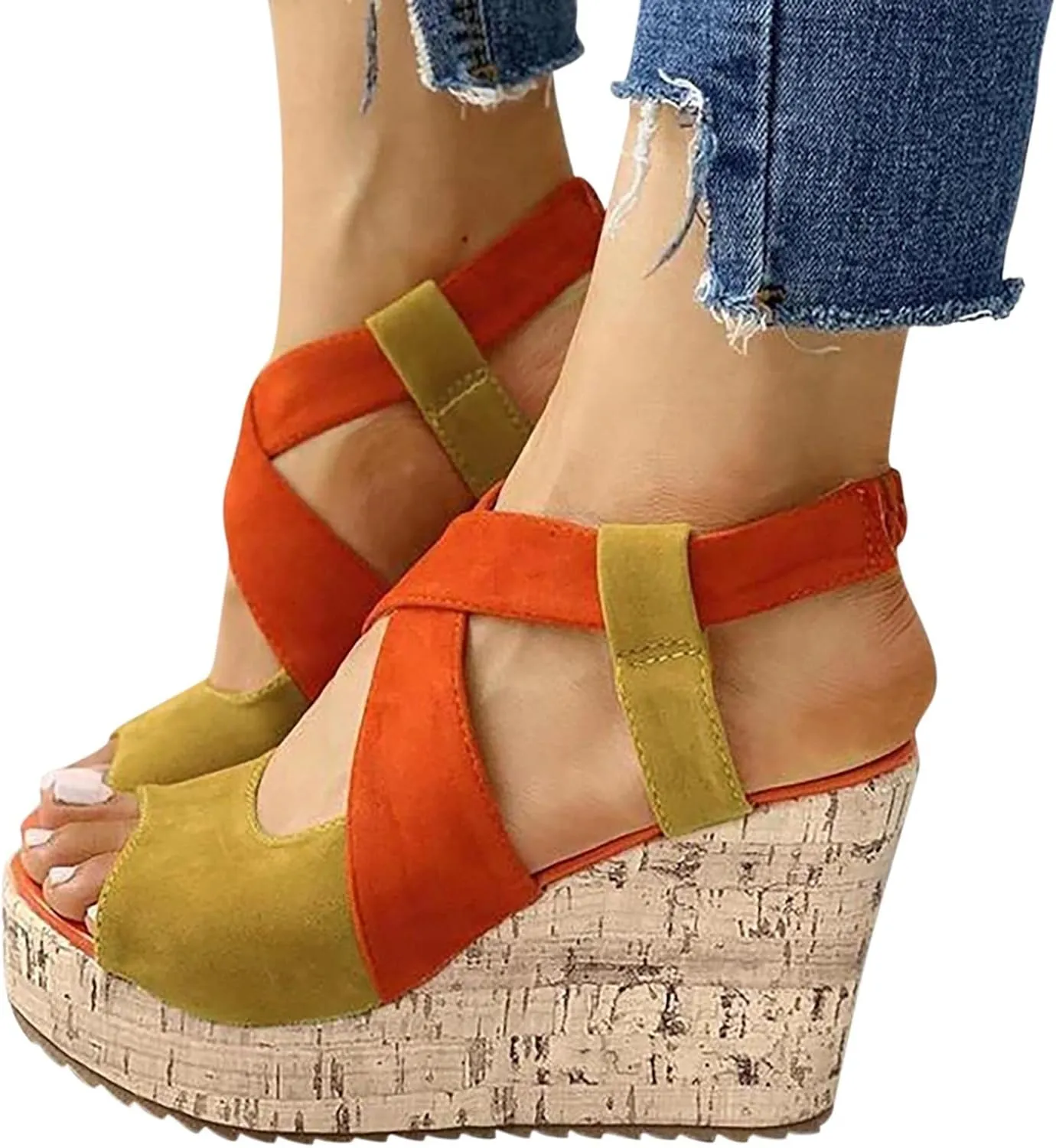 Women's Platform Sandals Wedge Open Toe Ankle Strap Lace Wedding Bridesmaid Shoes Close Toe Comfortable Bohemia Low Heel