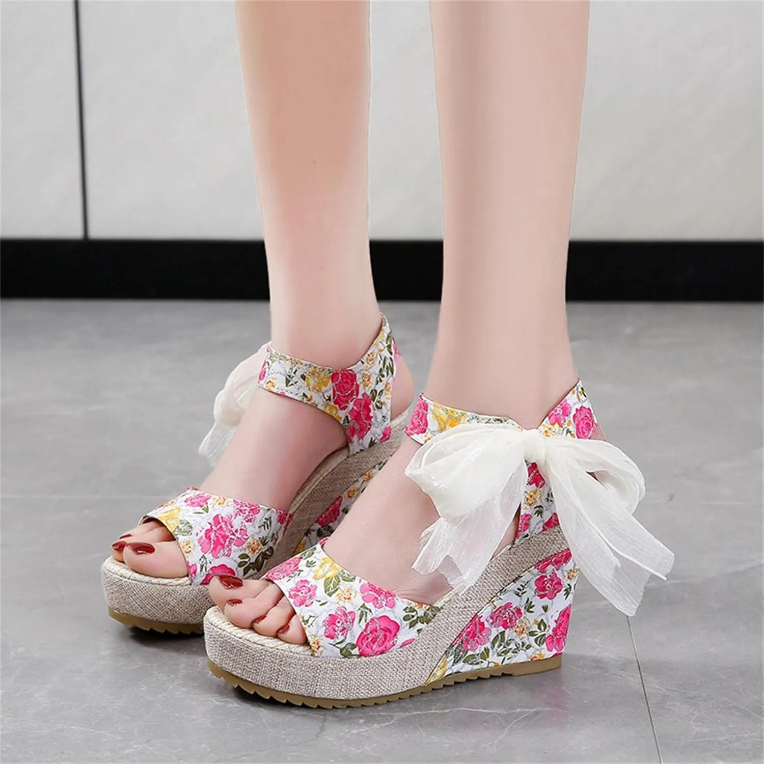 Women's Platform Sandals Wedge Open Toe Ankle Strap Lace Wedding Bridesmaid Shoes Lightweight Summer Dressy Casual Close Toe