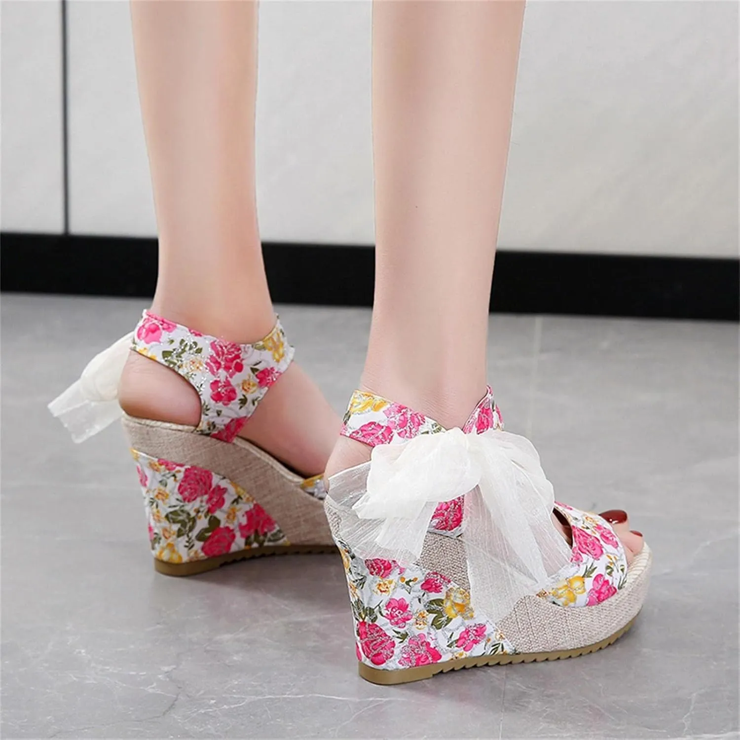 Women's Platform Sandals Wedge Open Toe Ankle Strap Lace Wedding Bridesmaid Shoes Lightweight Summer Dressy Casual Close Toe