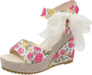 Women's Platform Sandals Wedge Open Toe Ankle Strap Lace Wedding Bridesmaid Shoes Lightweight Summer Dressy Casual Close Toe