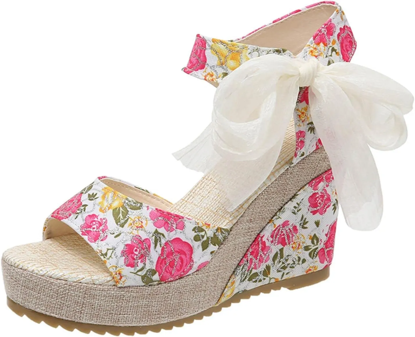 Women's Platform Sandals Wedge Open Toe Ankle Strap Lace Wedding Bridesmaid Shoes Lightweight Summer Dressy Casual Close Toe