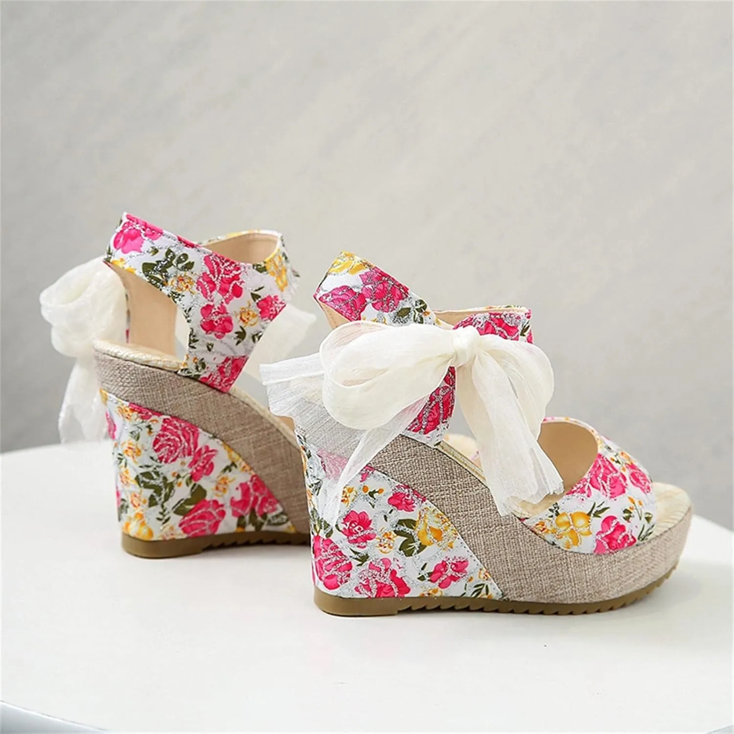 Women's Platform Sandals Wedge Open Toe Ankle Strap Lace Wedding Bridesmaid Shoes Lightweight Summer Dressy Casual Close Toe